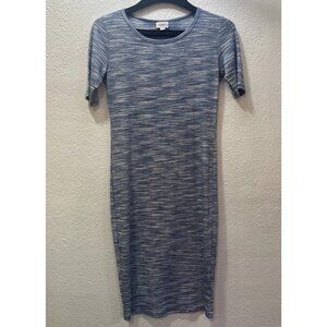 Lularoe XS Julia Dress Blue White Space Dye Stripe Ribbed Womens Stretch